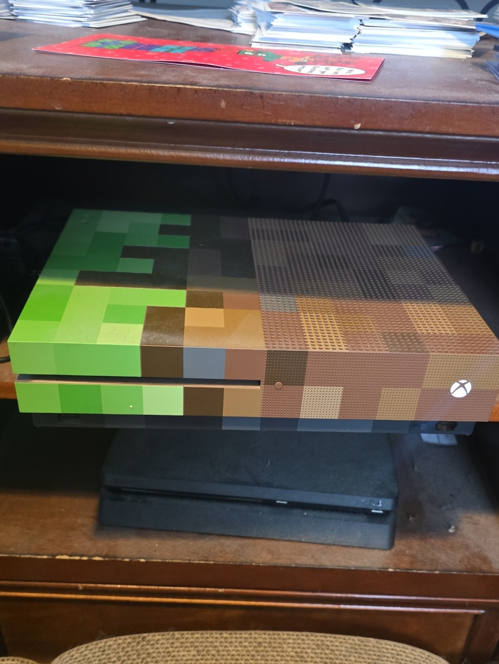 One S Minecraft Edition Console - Green/Brown Pixel Design